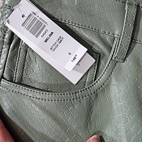 Aritzia Wilfred THE MELINA PANTS Python-embossed Vegan Leather Straight Leg Sage - Picture 9 of 9